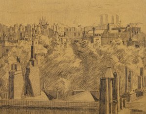 London Roofs, ca. 1914 (grafitt på papir lagt ned på kort)